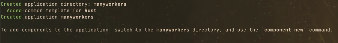 Golem CLI creating the manyworkers Rust application