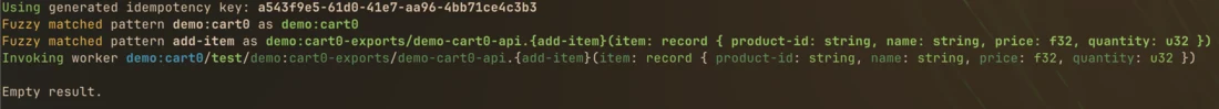 Invoking add-item on the demo:cart0 worker through the Golem CLI