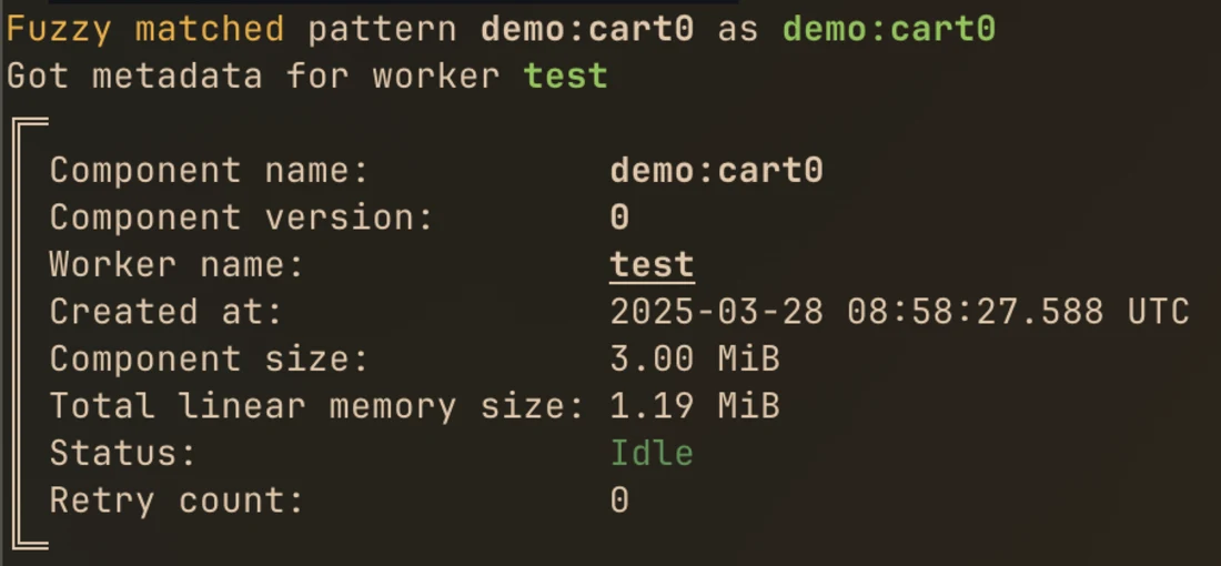 File listing of the twelve demo cart debug WASM components, each 3.1 megabytes