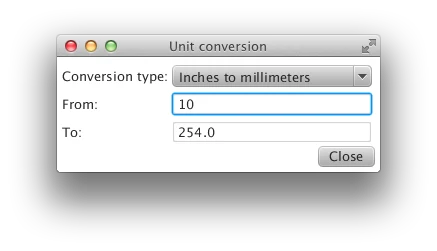 The running unit converter converting ten inches to 254 millimeters